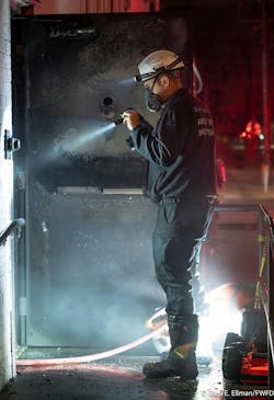 A full-face respirator that has P100 filters or SCBA should be used by fire investigators when they enter the fire scene, particularly in areas that have visible soot or debris. This investigator should put on gloves if he is going to touch anything that’s contaminated. A full-face respirator that has P100 filters or SCBA should be used by fire investigators when they enter the fire scene, particularly in areas that have visible soot or debris. This investigator should put on gloves if he is going to touch anything that’s contaminated.