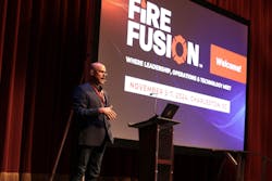 Panasonic Connect's Marcus Claycomb speaking on the benefits of AI implementation into the fire service at FireFusion 2024. Panasonic Connect's Marcus Claycomb speaking on the benefits of AI implementation into the fire service at FireFusion 2024.