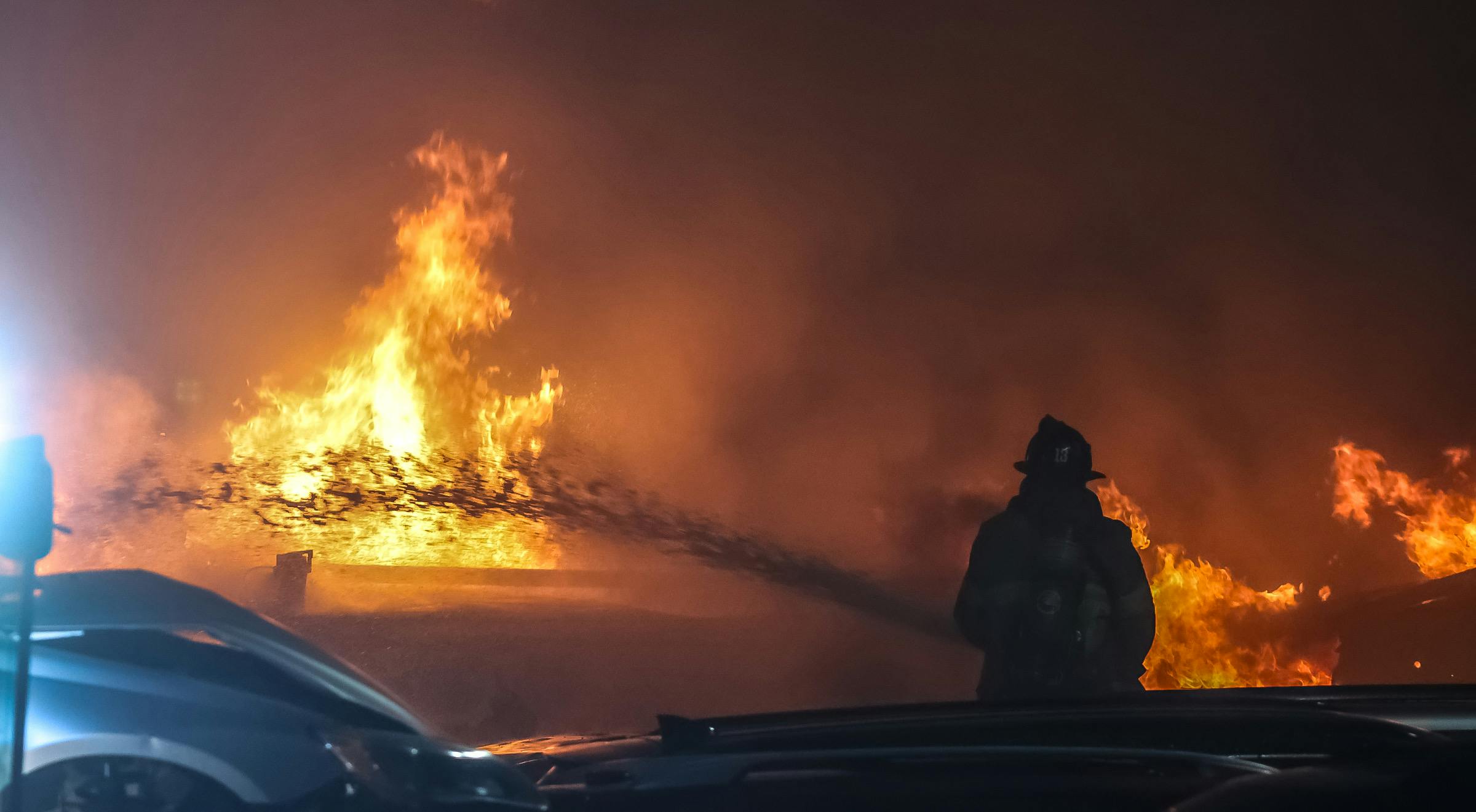 DeKalb County firefighters battled a blaze in a tow yard.