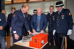 The gift that the Hamm-Wiescherhöfen Fire Department gave to the Hall of Flame Museum, a working fire siren. The gift that the Hamm-Wiescherhöfen Fire Department gave to the Hall of Flame Museum, a working fire siren.