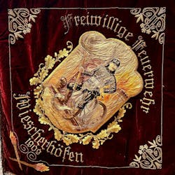 The thought-to-be-destroyed flag of the Hamm-Wiescherhöfen Fire Department after it was restored by the Hall of Flame Museum in Phoenix. The thought-to-be-destroyed flag of the Hamm-Wiescherhöfen Fire Department after it was restored by the Hall of Flame Museum in Phoenix.