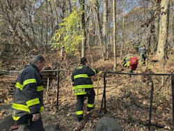 FDNY firefighters work in Prospect Park in the borough of Brooklyn. Days earlier, firefighters were called to a brush fire in the park during a severe drought. FDNY firefighters work in Prospect Park in the borough of Brooklyn. Days earlier, firefighters were called to a brush fire in the park during a severe drought.
