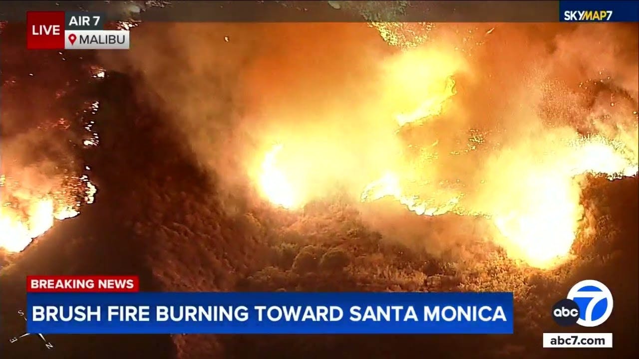 Wildfire spreads near Malibu amid strong Santa Ana winds