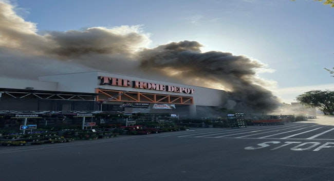 Thick, black smoke typically indicates a high-energy fire that’s burning synthetic materials, such as plastics, that commonly are found in big box stores.