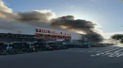 Thick, black smoke typically indicates a high-energy fire that’s burning synthetic materials, such as plastics, that commonly are found in big box stores.