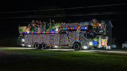Zoneton, KY, Fire Protection District's 2024 Toy Story-themed ladder truck with extra lights and character cutouts. Zoneton, KY, Fire Protection District's 2024 Toy Story-themed ladder truck with extra lights and character cutouts.
