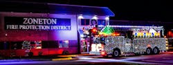 Zoneton, KY, Fire Protection District displays their holiday tradition in front of their firehouse. Zoneton, KY, Fire Protection District displays their holiday tradition in front of their firehouse.