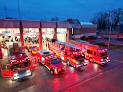 An aerial view of the Charlotte, MI, Fire Department hosting their longstanding tradition of Christmas Kiddies. An aerial view of the Charlotte, MI, Fire Department hosting their longstanding tradition of Christmas Kiddies.