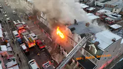Firefighters battled a multi-alarm blaze that involved several row houses in Allentown.