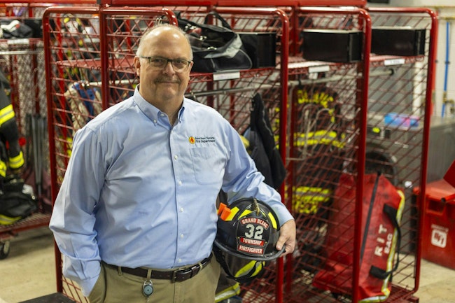 Grand Blanc Fire Chief Bob Burdette posed for photograph at Grand Blanc Township Fire Station 1. Tuesday, Dec. 31 will be last day of this 43-year career in the fire service.