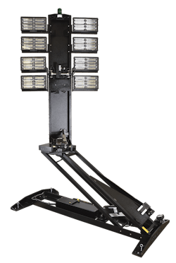 The design of the Command Light light towers utilizes a pantograph-type cradle assembly to store the unit. This unit features eight light heads. The design of the Command Light light towers utilizes a pantograph-type cradle assembly to store the unit. This unit features eight light heads.