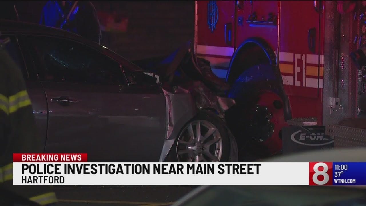 Car crashes into firetruck in Hartford