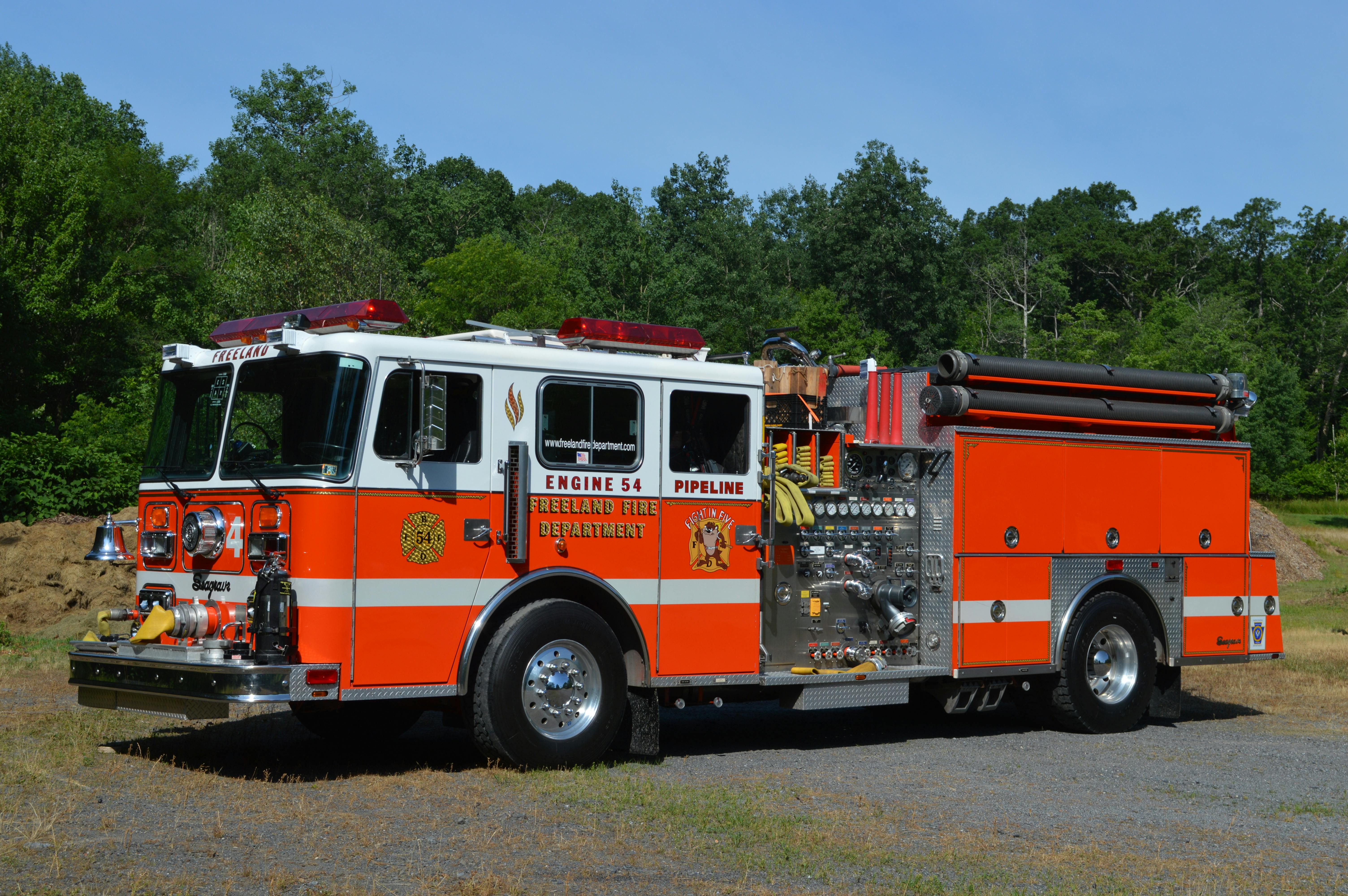 Freeland, PA, Fire Department (FFD) Engine 54 is a 1992 Seagrave that was ahead of its time with respect to incorporating multiple attack lines, split beds for large-diameter supply line, and portable and fixed master stream appliances.