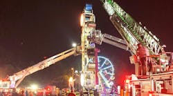 Preplanning for when a traveling carnival takes up residence in a department’s response area should include work with the carnival company to ensure that the tallest ride is located in an area where an aerial apparatus is capable of accessing the highest point of the ride (here, 60 feet). Preplanning for when a traveling carnival takes up residence in a department’s response area should include work with the carnival company to ensure that the tallest ride is located in an area where an aerial apparatus is capable of accessing the highest point of the ride (here, 60 feet).