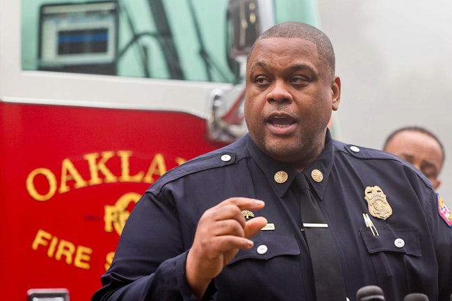Oakland Fire Chief Damon Covington announced the temporary closure of two fire stations during a news conference in Oakland on Friday.