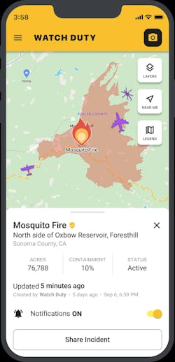 A screenshot from the Watch Duty app, which has helped Los Angeles-area firefighters, has had 600,000 people subscribe since the Palisades Fire broke out. A screenshot from the Watch Duty app, which has helped Los Angeles-area firefighters, has had 600,000 people subscribe since the Palisades Fire broke out.