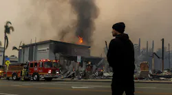 A building burns during the Eaton fire in Altadena, CA.