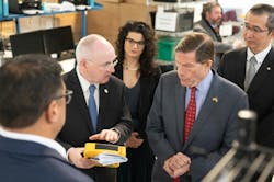 Defibtech welcomed Senator Richard Blumenthal (red tie) to their Branford, CT manufacturing facility to celebrate the company’s recent “E” Award. Defibtech welcomed Senator Richard Blumenthal (red tie) to their Branford, CT manufacturing facility to celebrate the company’s recent “E” Award.