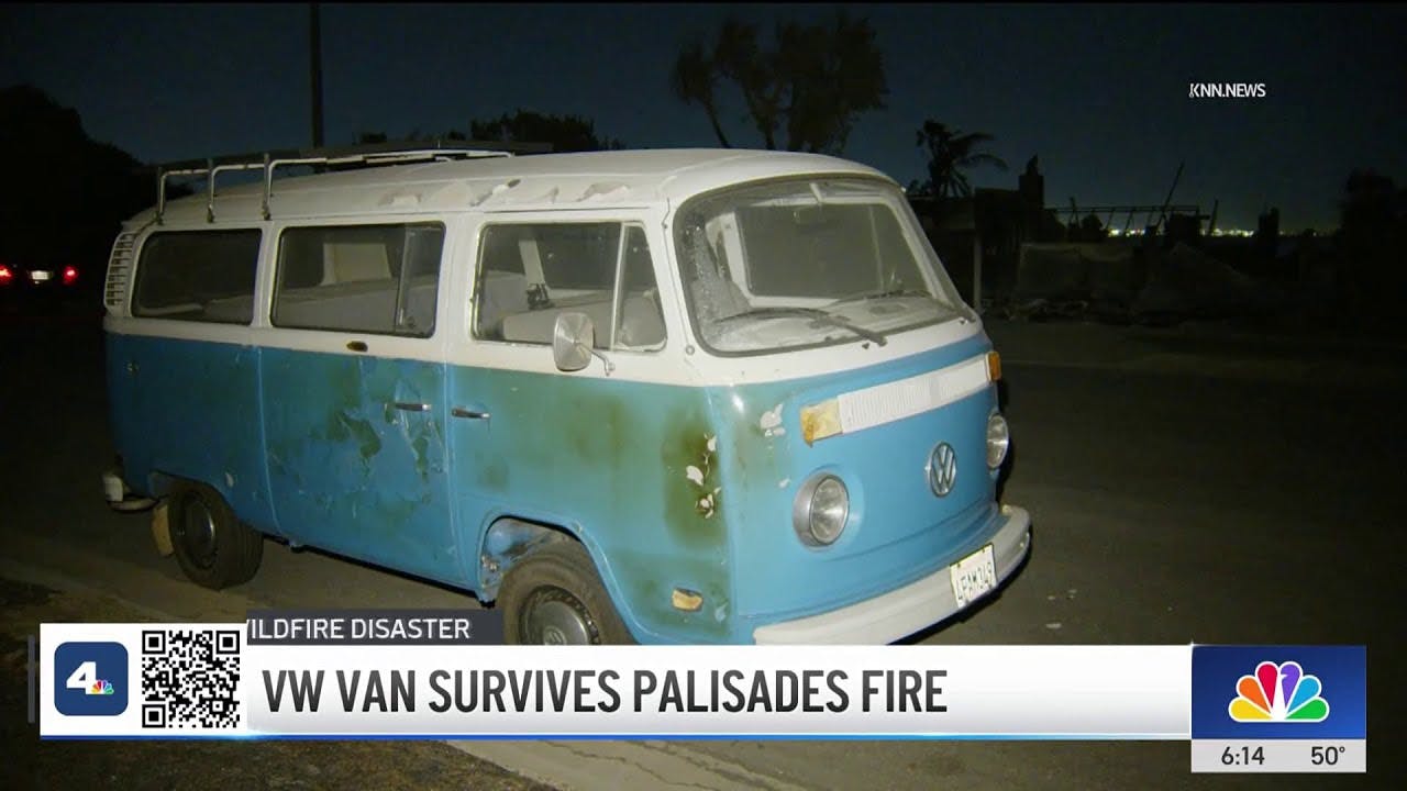 Bright Blue Van Survives Malibu Wildfire Firehouse