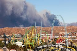 The Hughes fire started north of Castaic and has exploded to more than 5,000 acres in under two hours on Wednesday. The fire can be seen from Magic Mountain. The Hughes fire started north of Castaic and has exploded to more than 5,000 acres in under two hours on Wednesday. The fire can be seen from Magic Mountain.