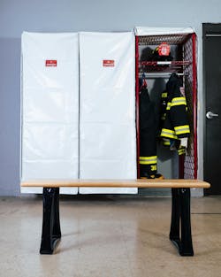 When Groves increased the strength of its Ready Rack turnout gear locker, the effort was in accordance with the experience that the Cary, IL, Fire Protection District had from its interaction with the vendor from the standpoint of providing feedback regarding real-world application of the product. Shown here are the custom covers that the vendor created to protect turnouts from UV rays that can bathe the interior of an apparatus bay. When Groves increased the strength of its Ready Rack turnout gear locker, the effort was in accordance with the experience that the Cary, IL, Fire Protection District had from its interaction with the vendor from the standpoint of providing feedback regarding real-world application of the product. Shown here are the custom covers that the vendor created to protect turnouts from UV rays that can bathe the interior of an apparatus bay.