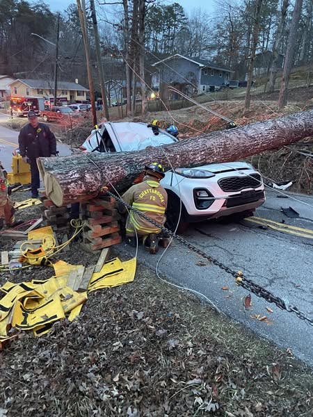 Chattanooga firefighters put their extrication skills to work when they found a woman trapped in her car.