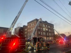 Firefighters battled a fire in the building last October. Firefighters battled a fire in the building last October.