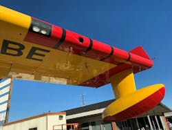 The fist-size hole in this Super Scooper's wing caused more than $65,000 damage. The fist-size hole in this Super Scooper's wing caused more than $65,000 damage.