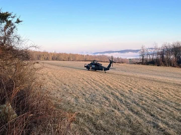 A Black Hawk helicopter landed in a field near Sabillasville, MD Thursday afternoon.