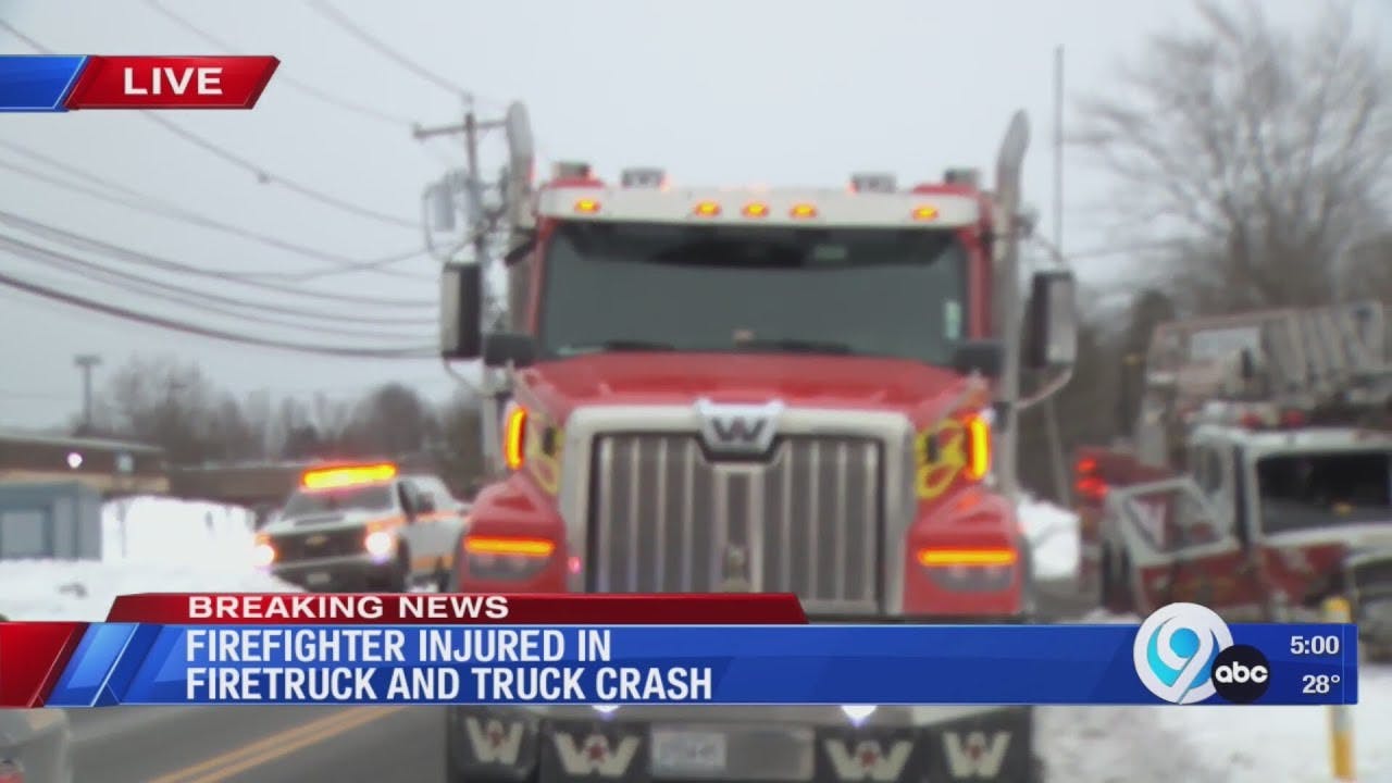 Firefighter injured in firetruck and truck crash