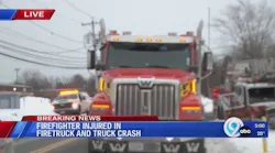 Firefighter injured in firetruck and truck crash