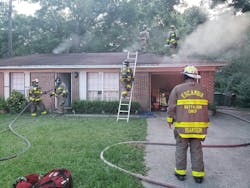 For house fires, one hoseline always should be staffed with a nozzle firefighter, a backup firefighter/officer, a door/control firefighter and a pump operator. For house fires, one hoseline always should be staffed with a nozzle firefighter, a backup firefighter/officer, a door/control firefighter and a pump operator.