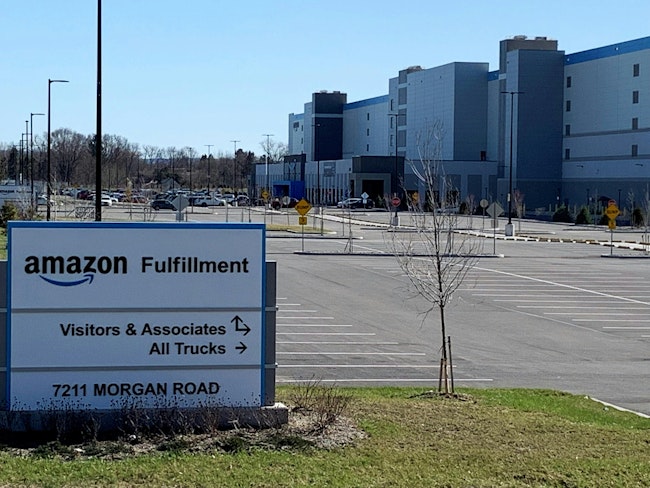 The fire broke out around Thursday night at the Amazon warehouse in Clay.