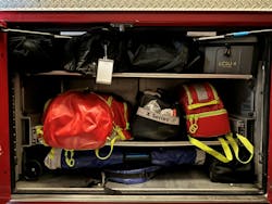 A rear curbside low-side compartment can store all of the needed ALS and BLS equipment and even allows a pull-out tray for the most-used equipment. A rear curbside low-side compartment can store all of the needed ALS and BLS equipment and even allows a pull-out tray for the most-used equipment.