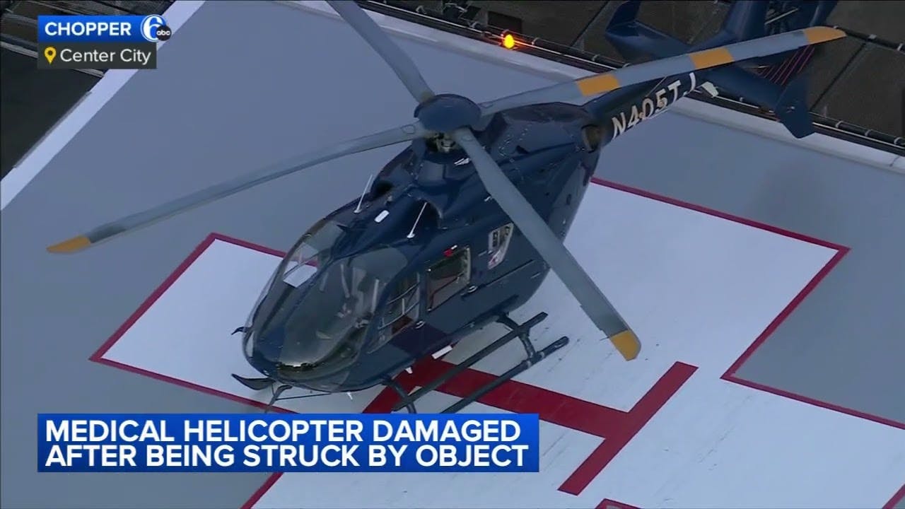 Medical helicopter hit by unknown object while landing in Philadelphia: FAA