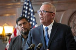 Former Los Angeles Deputy Chief Ronnie Villanueva speaks after being appointed as interim fire chief of the LAFD on Friday. Former Los Angeles Deputy Chief Ronnie Villanueva speaks after being appointed as interim fire chief of the LAFD on Friday.