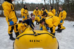 Ice water rescue training also includes a demonstration on deployment of an inflatable boat with many critically important ice water rescue specific features. Ice water rescue training also includes a demonstration on deployment of an inflatable boat with many critically important ice water rescue specific features.