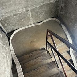 As hose is stretched up/down stairs, it should be placed to the outside of the stairs. As hose is stretched up/down stairs, it should be placed to the outside of the stairs.