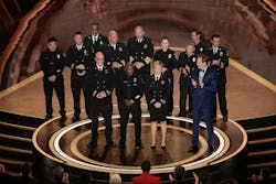 Firefighters from California join Oscars host Conan O'Brien on stage during a tribute to their valiant efforts for January's wildfires during Sunday night's 97th Academy Awards at the Dolby Theatre. Firefighters from California join Oscars host Conan O'Brien on stage during a tribute to their valiant efforts for January's wildfires during Sunday night's 97th Academy Awards at the Dolby Theatre.