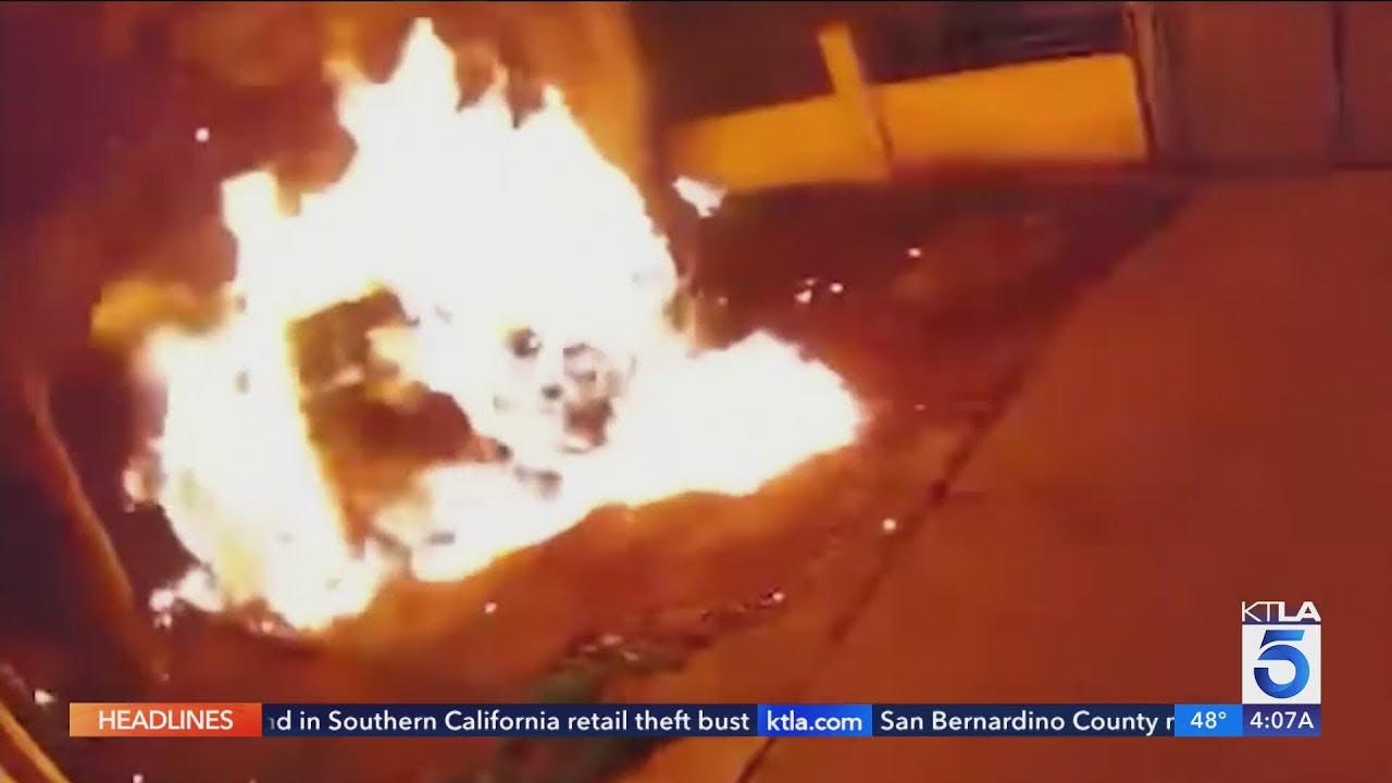 Video shows arson suspect accidentally set himself on fire