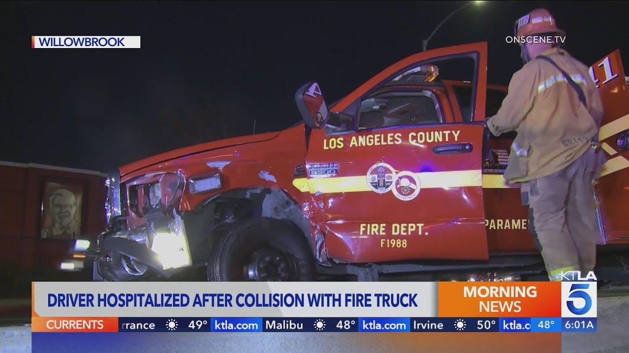 Firefighter limps back to station after violent crash