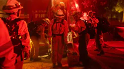 Inmate firefighters work at the Sunset fire in Hollywood on Jan. 8.
