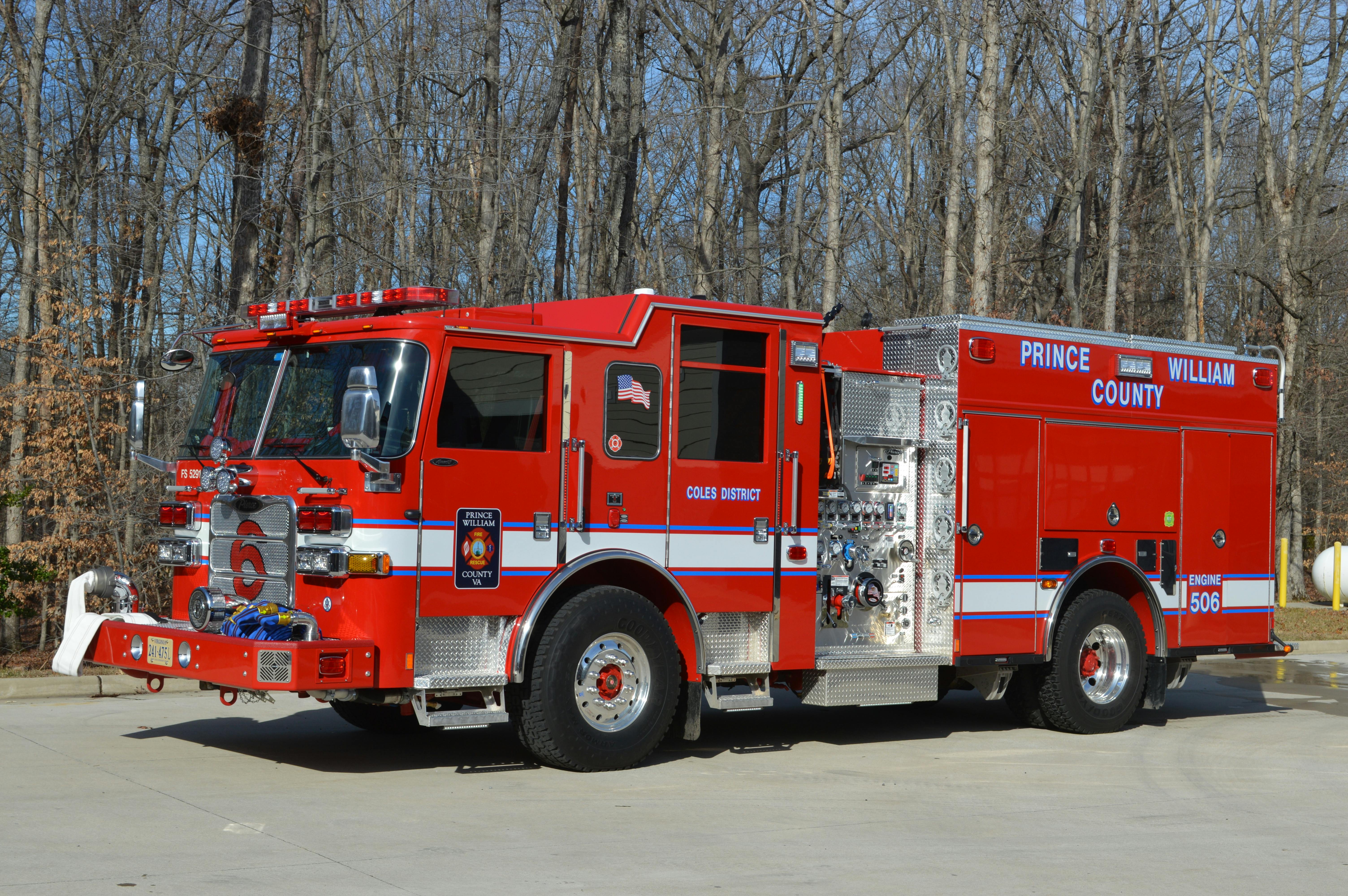 Engine 506 of the Prince William County (PWC), VA, Fire & Rescue System is a 2022 Pierce Arrow XT that&rsquo;s equipped with a 1,500-gpm pump and 750-gallon tank. The rig is one of the four newest pumpers in the department&rsquo;s fleet. Note the front cab-mounted handrails and downview mirror and the recessed, bumper-mounted warning lights.