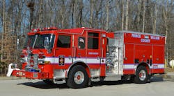 Engine 506 of the Prince William County (PWC), VA, Fire & Rescue System is a 2022 Pierce Arrow XT that’s equipped with a 1,500-gpm pump and 750-gallon tank. The rig is one of the four newest pumpers in the department’s fleet. Note the front cab-mounted handrails and downview mirror and the recessed, bumper-mounted warning lights. Engine 506 of the Prince William County (PWC), VA, Fire & Rescue System is a 2022 Pierce Arrow XT that’s equipped with a 1,500-gpm pump and 750-gallon tank. The rig is one of the four newest pumpers in the department’s fleet. Note the front cab-mounted handrails and downview mirror and the recessed, bumper-mounted warning lights.