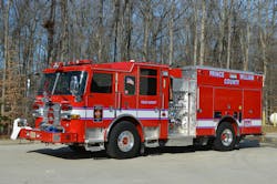 Engine 506 of the Prince William County (PWC), VA, Fire & Rescue System is a 2022 Pierce Arrow XT that’s equipped with a 1,500-gpm pump and 750-gallon tank. The rig is one of the four newest pumpers in the department’s fleet. Note the front cab-mounted handrails and downview mirror and the recessed, bumper-mounted warning lights. Engine 506 of the Prince William County (PWC), VA, Fire & Rescue System is a 2022 Pierce Arrow XT that’s equipped with a 1,500-gpm pump and 750-gallon tank. The rig is one of the four newest pumpers in the department’s fleet. Note the front cab-mounted handrails and downview mirror and the recessed, bumper-mounted warning lights.