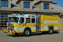 PWC Fire & Rescue System’s Engine 525B is operated by the Nokesville Fire Company. The 2019 E-ONE Cyclone 1,500-gpm pumper is designed to meet the county pumper standards. Note the full-width LED front cab scene lighting and locations of the front intake, trash line and bumper-mounted warning devices. PWC Fire & Rescue System’s Engine 525B is operated by the Nokesville Fire Company. The 2019 E-ONE Cyclone 1,500-gpm pumper is designed to meet the county pumper standards. Note the full-width LED front cab scene lighting and locations of the front intake, trash line and bumper-mounted warning devices.