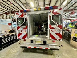 An FDNY ambulance on the dedicated production line at the Wheeled Coach plant in Winter Park, FL. An FDNY ambulance on the dedicated production line at the Wheeled Coach plant in Winter Park, FL.