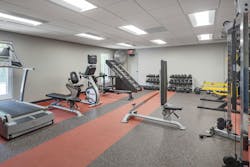 The renovation and expansion of the Gladstone, MO, Fire/EMS Station #2 included a fitness center that has large windows that allow for natural light. The renovation and expansion of the Gladstone, MO, Fire/EMS Station #2 included a fitness center that has large windows that allow for natural light.