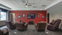 The design of living spaces must account for how the space is used and the number of members per shift. This includes everything from the circulation path, the location of the TV(s) and gaming systems, and seating. Understanding how much room a recliner truly takes up when in the laid back position is important. The design of living spaces must account for how the space is used and the number of members per shift. This includes everything from the circulation path, the location of the TV(s) and gaming systems, and seating. Understanding how much room a recliner truly takes up when in the laid back position is important.