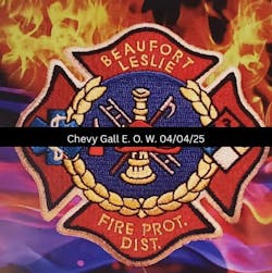 Beaufort-Leslie Fire Protection District firefighter Chevy Gall died after being involved in a crash while responding to call. Beaufort-Leslie Fire Protection District firefighter Chevy Gall died after being involved in a crash while responding to call.